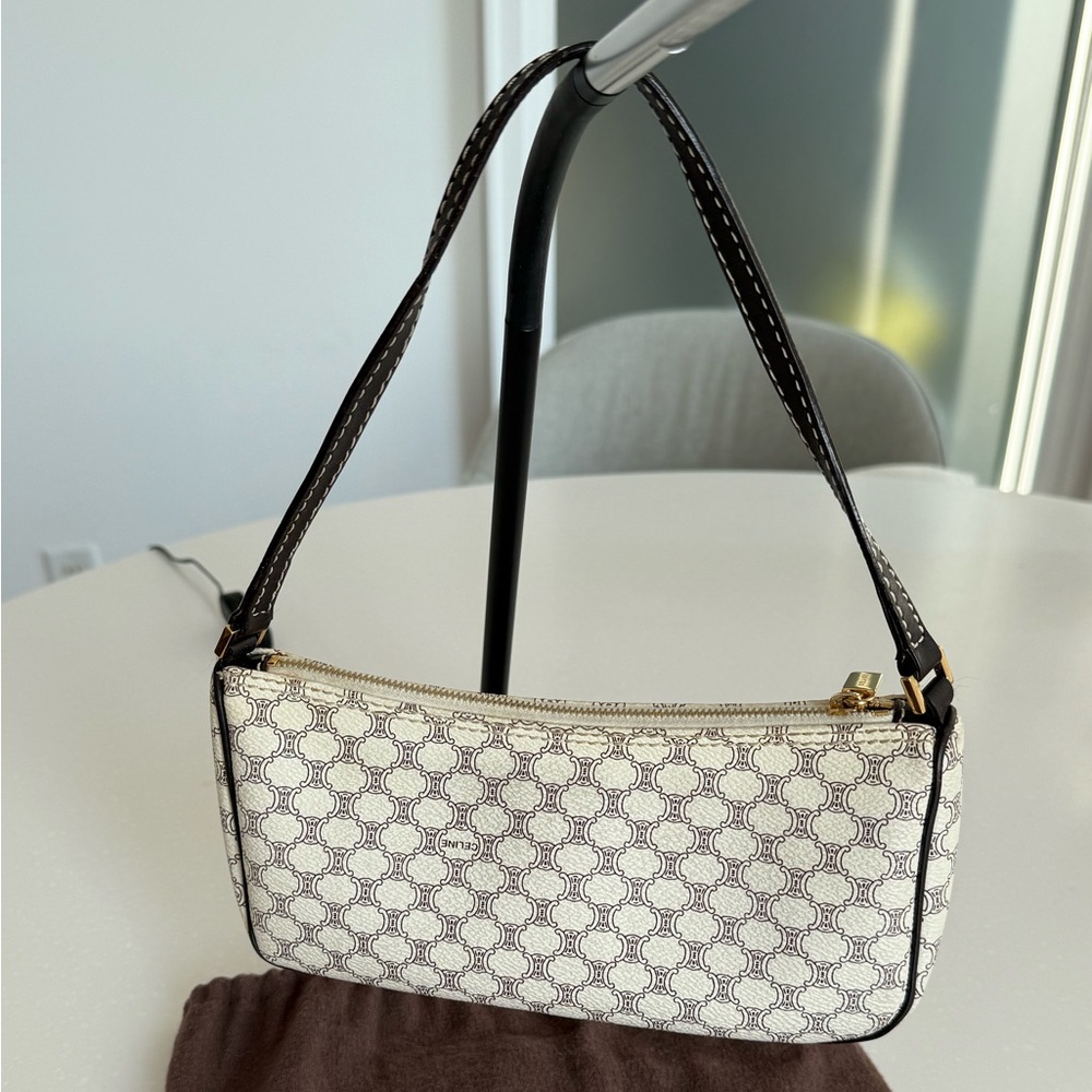Celine triomphe monogram baguette bag vintage white